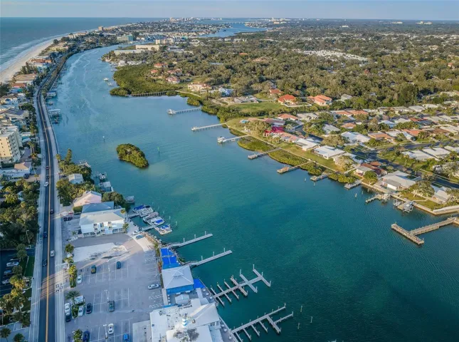 .. Aerial Looking North Up Indian Shores.. Looking Down at Caddy Restaurant just  up the Road Across the street. Three  Minute Walk..