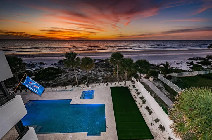 ...Night Shot - . Direct View From  3 rd Floor Penthouse # 340  Living Room .. New Pool  & Spa Just Completed. Pool Temp 86 Degrees.