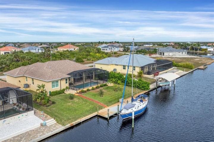 Aerial view of deep water dock & canal.
