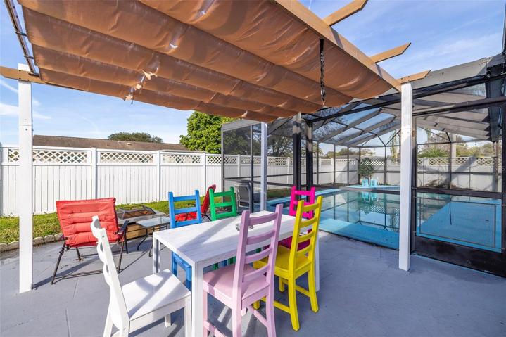 Large patio area in backyard