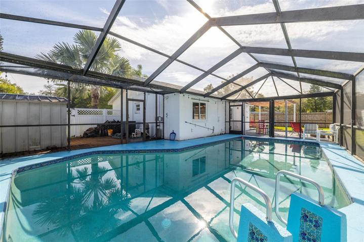 Pool area gets lots of sun and shade