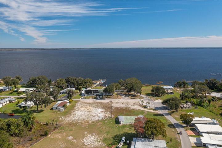 Aerial view of clubhouse, shuffleboard & dock