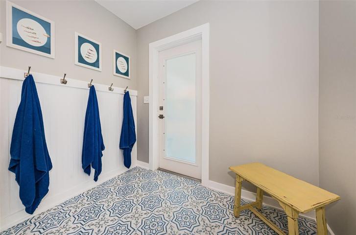 Step out the bathroom door to your poolside fun.