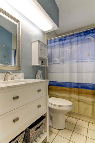 Updated vanity with full tub and shower