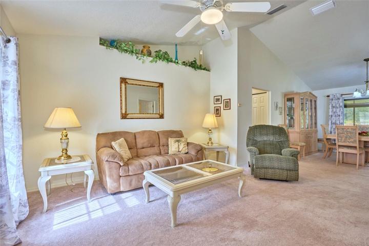 Living room.  The cathedral ceilings gives lots of volume space.