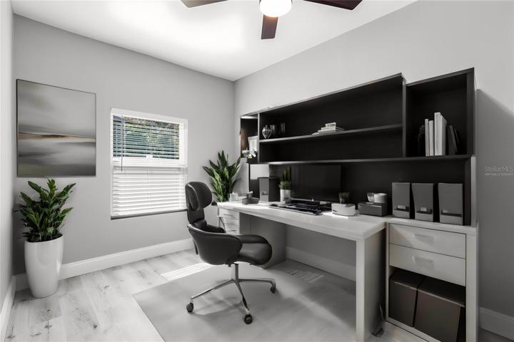 Bedroom virtually staged as Home Office