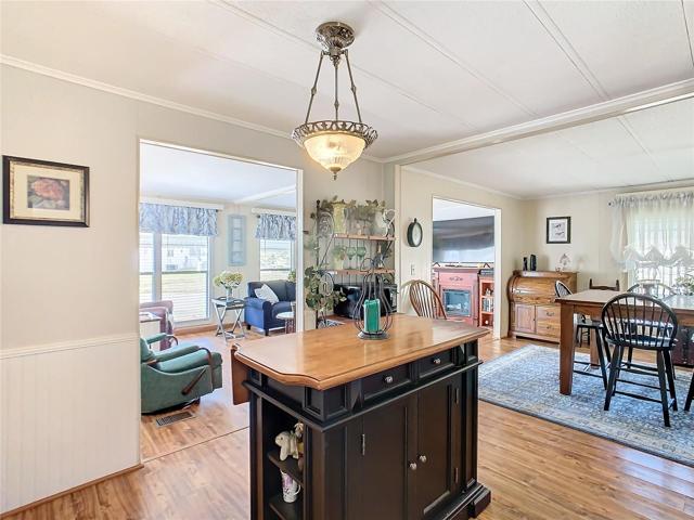 View into the living room and dining room