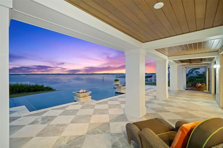 Cypress Ceilings and Travertine Tile