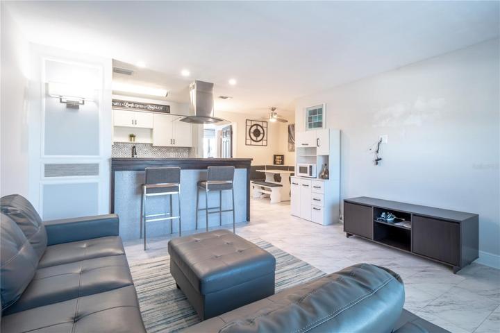The breakfast bar provides additional seating.