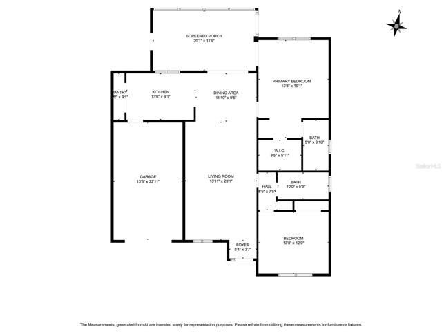 Floor plan with estimated room sizes