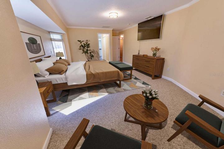 (Staged) Massive master bedroom with bump-out and room for a desk/couch/chaise