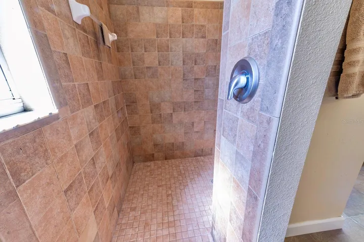 Walk-in/walk-around master shower