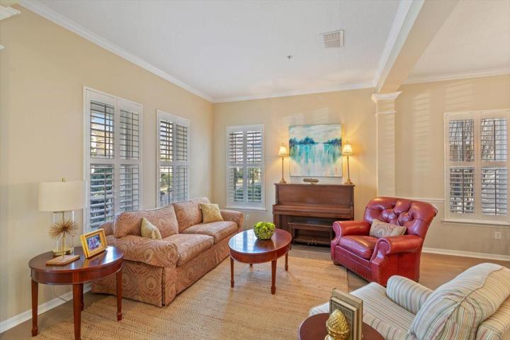 Plantation shutters and crown molding throughout