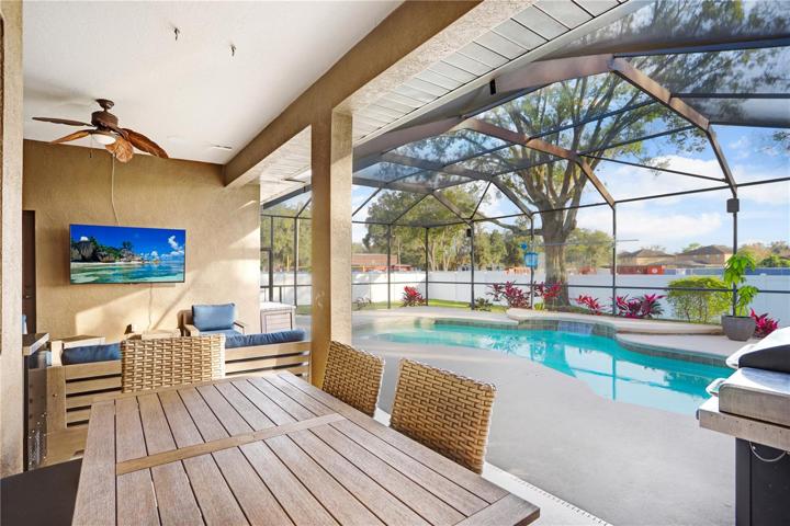 COVERED/SCREENED IN LANAI/POOL - SALT WATER POOL -  2 SCREEN DOOR EXITS TO THE BACKYARD