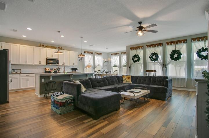 Primary living, living room and kitchen.