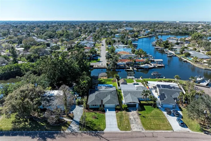 Aerial of home with canal view