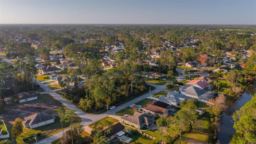 Ariel view of street and canal