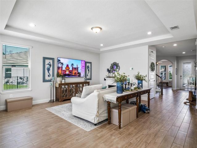 Family Room with Tray Ceiling and Extra Can Lighting
