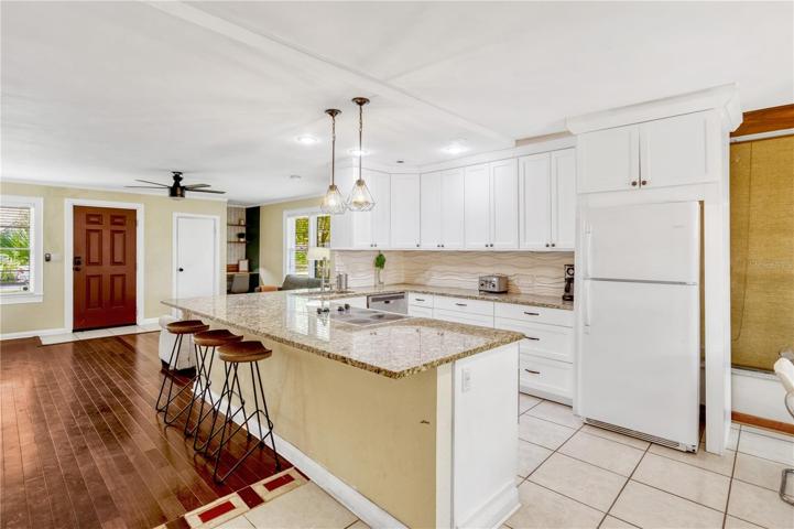 Kitchen overlooks the living room