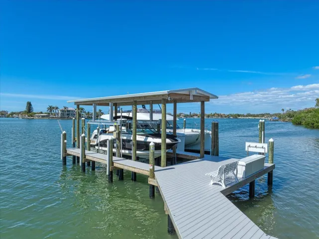 Recently installed dock with covered boat lift