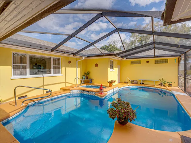 Beautiful view of the pool from the picture window.