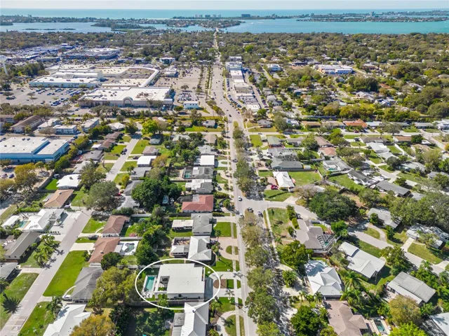 North bridge to Siesta Key and intercoastal just 1.5 miles west on Siesta Drive