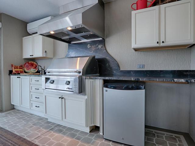 GREAT SUMMER KITCHEN WITH TOP-OF-THE-LINE ALFRESCO GRILL, HOOD, REFRIGERATOR AND A SINK. MINI-SPLIT UNIT FOR AIR AND HEAT.