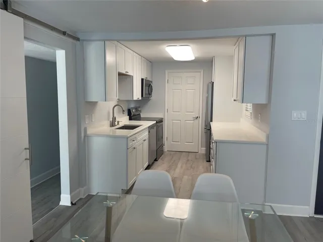 Kitchen-newly remodeled. New cabinets, appliances, quartz counter-tops, sink, faucets, lighting, flooring