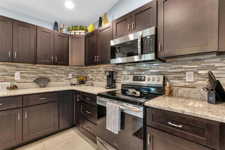 Stainless steel appliances and lots of counter space.