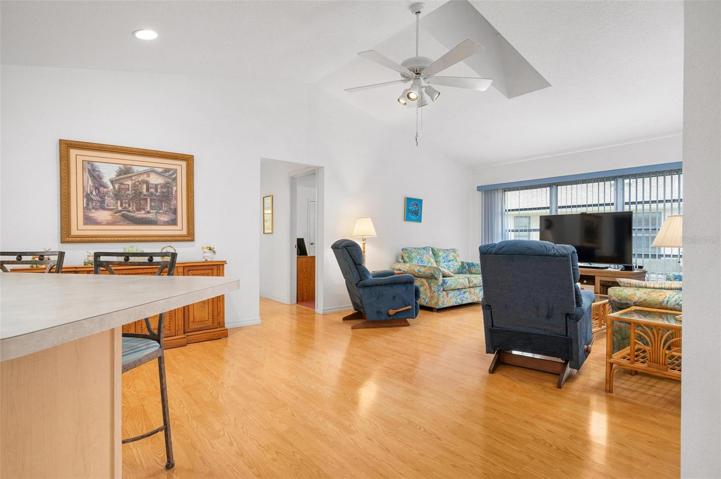 The guest rooms are located off the family room.