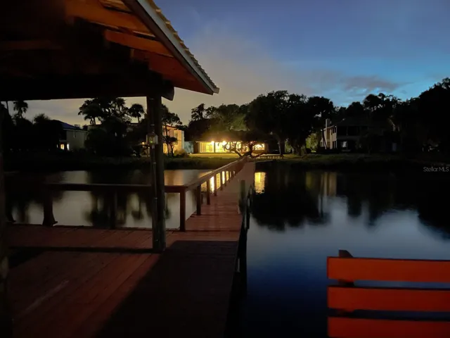 Views of house at night from dock