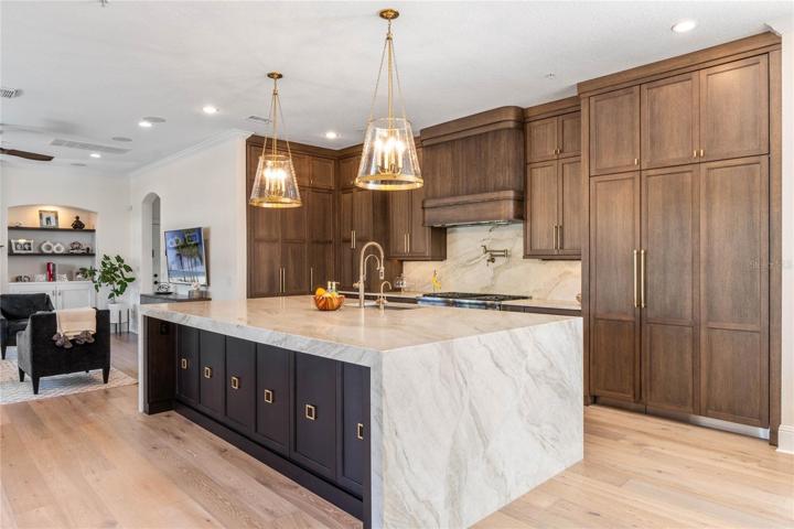 water fall counters in leathered quartzite stone