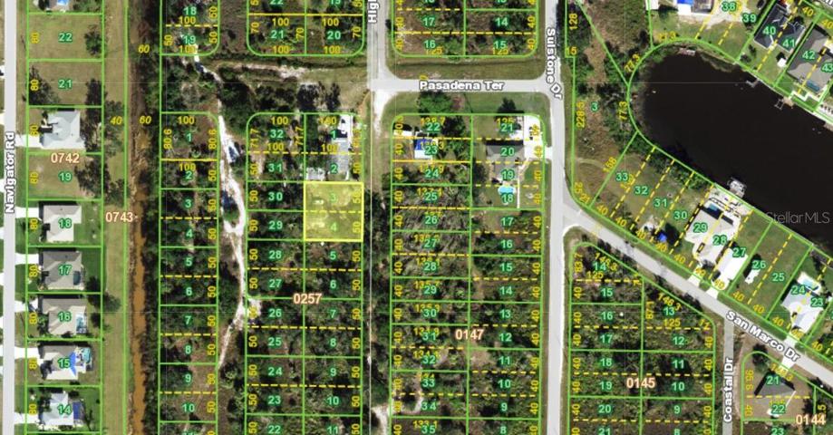 Aerial photo of lot location with outline of the 2 parcels
