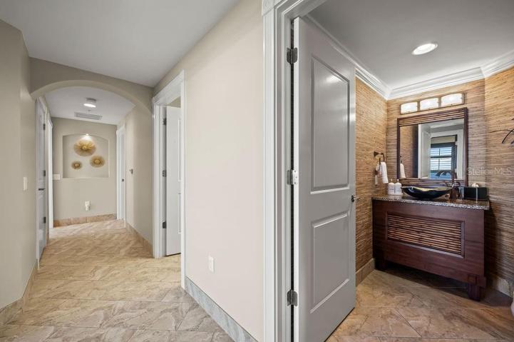 Hallway with powder room