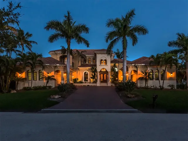 Romantic evening view of property