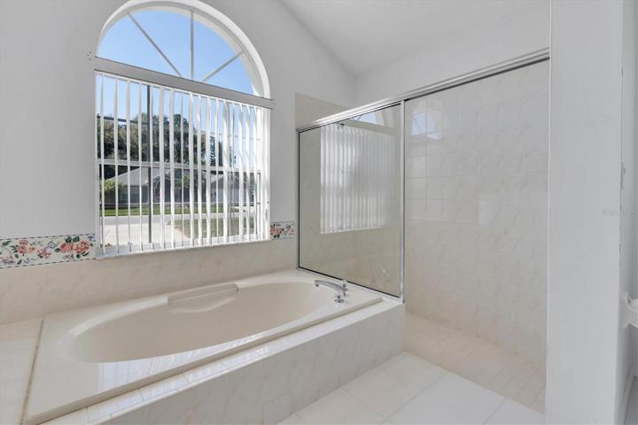 Owners suite garden tub, walk in shower