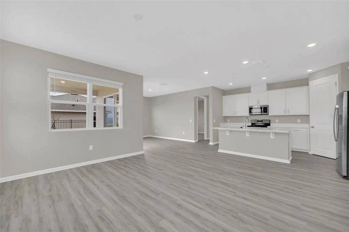 Living room looking into kitchen