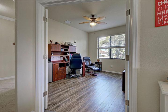 A view into the office with the doors open.  Could also be used for a home gym or craft room.  Very versatile.