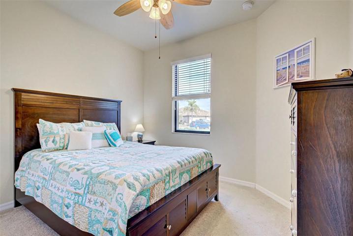 The guest bedroom can easily accommodate a bed, dresser and night stand.