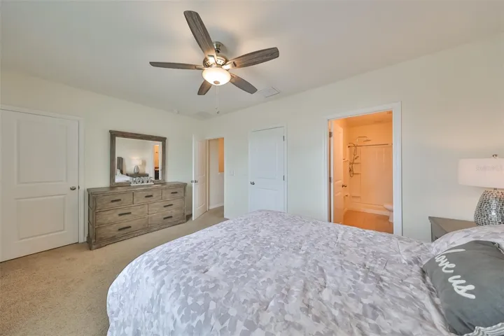 Primary bedroom shows the TWO closet positions and en-suite bathroom.