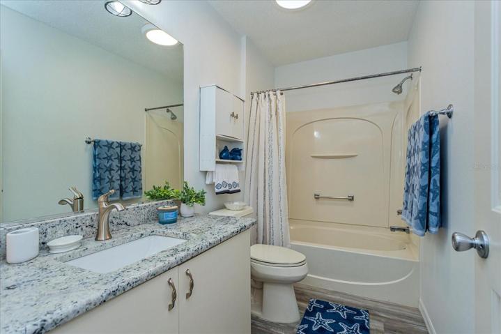 Large Guest Bath, Granite, New Fixtures, Lighting and Comfort Height Commode w/ Linen Closet