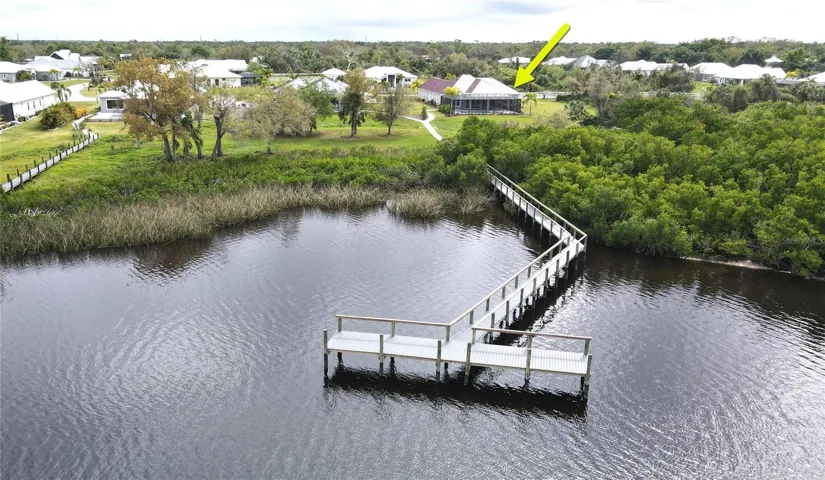 Aerial view of dock & residence