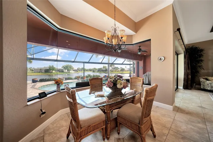 Large eating area with very large aquarium window