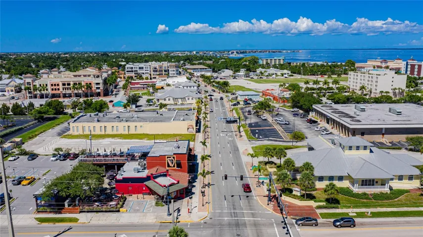Downtown, the Celtic Ray (red building)