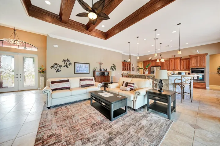 Great room with tray ceiling