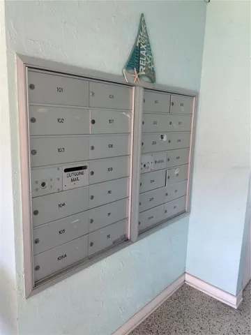 Community Mailbox station is located in the community laundry room.