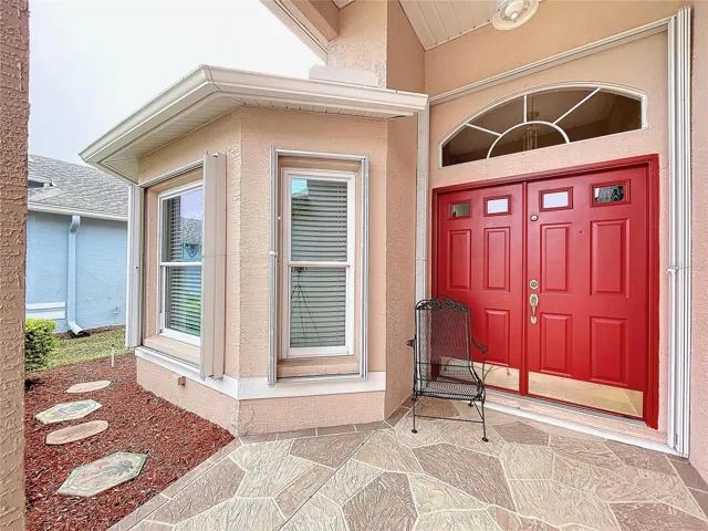 Paver walkway to double front doors