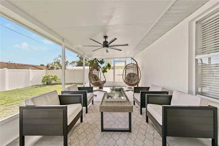 Newly re-screened, Porcelain tile with epoxy grout, remote fan