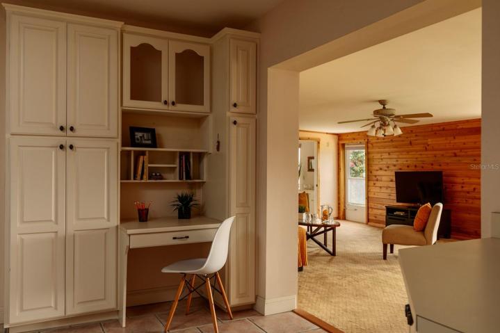 desk area in the kitchen