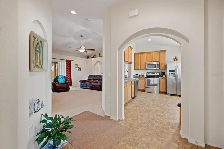 Front foyer looking into the large great room and kitchen area